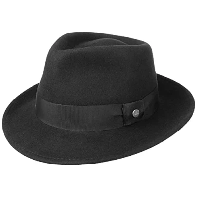 Afbeelding van Lierys City Vilthoed Dames/Heren heren hoed maffia Bogart met ripsband voor Zomer/Winter L (58 59 cm) zwart
