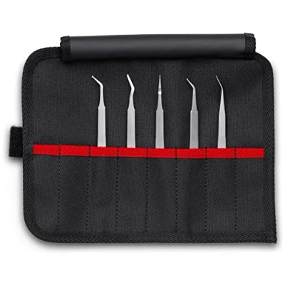 Afbeelding van KNIPEX Gereedschap 92 00 03 5 stuks roestvrijstalen pincetten set in gereedschapsrol SMD, zilver