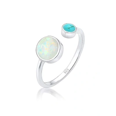 Afbeelding van Elli Dames Boho Open Verstelbaar met Synthetische Opaal en Howliet in 925 Sterling Zilver