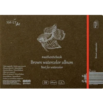 Afbeelding van SMLT 5AB 12ST/B Authentic Line 245x176 mm genaaid aquarelblok authentiek boek, 280 gsm bruin aquarelpapier, 12 vellen