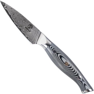 Afbeelding van Homizu Shimauma officemes 9cm VG 10 damascus mes/G10 zwart wit