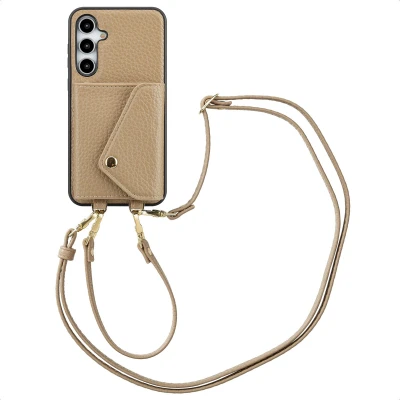 Afbeelding van Selencia Hoesje Geschikt voor Samsung Galaxy A35 Met Pasjeshouder Sera Koordhoesmet pashouder envlop Beige