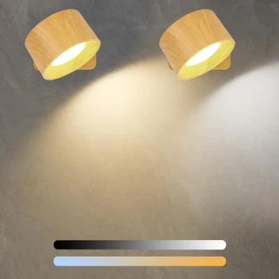 Afbeelding van Diealles Shine Led wandlamp voor binnen, 2 stuks, touch bedlamp, oplaadbare wandlampen met 3 helderheid en kleuren, 360 draaibare batterij, slaapkamer, keuken, woonkamer (houtkleur)