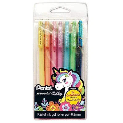 Afbeelding van Pentel K108P Hybrid Milky Pastel Inkttas, 6 stuks + 1 Dual Metallic K110 gratis