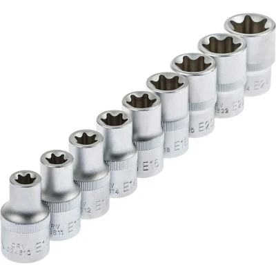 Afbeelding van E torxdoppen set met doppenrail 9 delig Inwendige Torx dop ASTA
