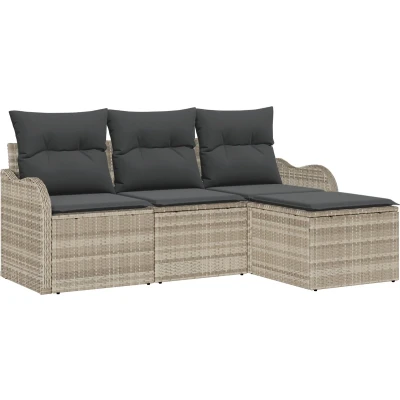 Afbeelding van vidaXL 4 delige Tuin Sofa Set met Kussens Licht Grijs Poly Rattan