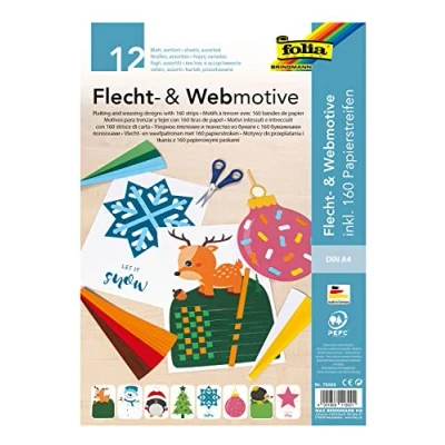 Afbeelding van Folia 70253 Vlecht &amp; Webmotieven Set Xmas, DIN A4, 8 winterse motieven, inclusief 160 papierstroken in kleuren, creatieve bezigheden voor kinderen, kleurrijk