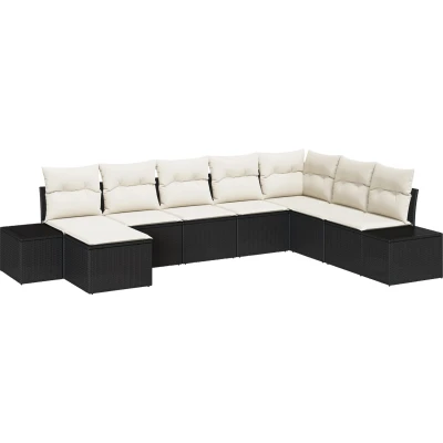 Afbeelding van vidaXL 8 delige tuinbank set met kussens zwart poly rattan