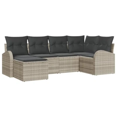 Afbeelding van vidaXL 6 delige tuinbankset met kussens in lichtgrijs poly rattan