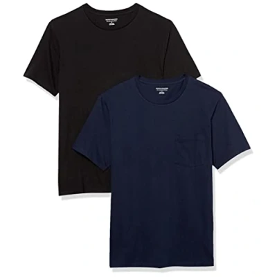 Afbeelding van Amazon Essentials Heren Slim Fit T shirt met korte mouwen en ronde hals, 2 stuks, zwart/marineblauw, XS