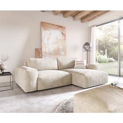 Afbeelding van Hoekbank Lanzo XL Cord Beige 270x180 cm Recamiere variabel met hocker