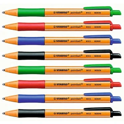 Afbeelding van Stabilo Balpen Pointball, enkele pennen 2x zwart, blauw, groen, rood