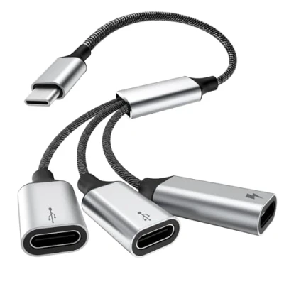 Afbeelding van TiMOVO USB C Splitter Cable, Male to 3 Female Adapter with Fast Charging, Data Transfer, in 1 OTG Type Cord Converter for iPhone 15/15 Pro/15 Pro Max/15 Plus, iPad Pro/Air, Mac,Samsung