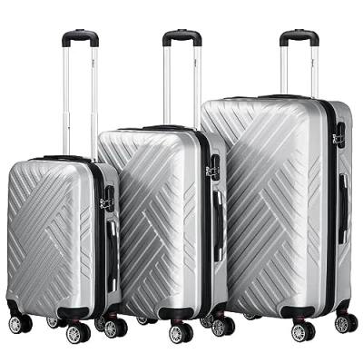 Afbeelding van Zelsius koffer set 3 stuks ABS hardshell met cijferslot, dubbele wielen en binnenscheidingswand handbagagekoffer, delig, trolley, groot, bagageset, grijs, kofferset