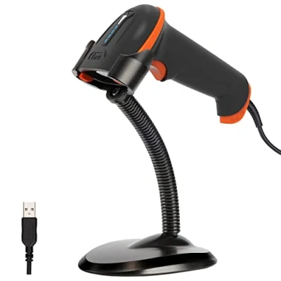 Afbeelding van Tera L5100Y Z barcodescanner, 1D, laser, USB bedraad, handscanner, lezer met houder, plug and play,