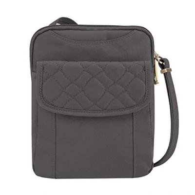 Afbeelding van Travelon Dames Anti diefstal handtekening Gewatteerde slanke tas reizen schoudertas, eenheidsmaat, Rook, 7 x 9 2, Signature Slim Pouch