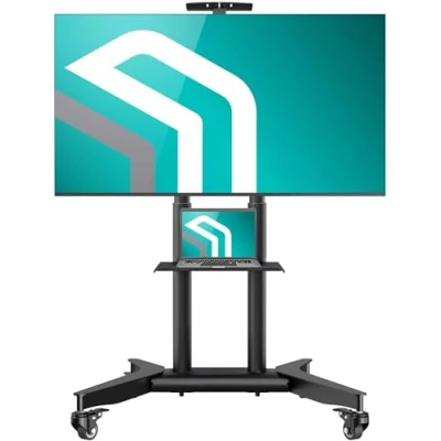 Afbeelding van ONKRON Mobiel TV Staander op Wielen voor TV&#039;s van 32 75 inch tot 130 lbs In Hoogte Verstelbaar Verplaatsbaar 200x200 600x400 VESA Kar Rollend