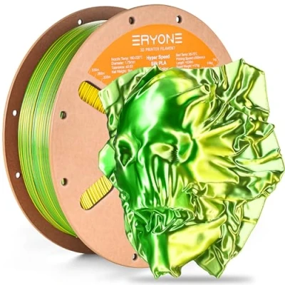 Afbeelding van ERYONE High Speed Filament Silk Dual Color 1.75mm +/ 0.03mm, 3D Printing PLA Pro Fit Most FDM Printer, 1kg (2.2LBS) / Spool, Green &amp; Yellow