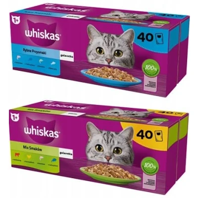 Afbeelding van Whiskas Natvoer voor volwassen katten, smaakmix in gelei, 80 zakjes à 85 g (2 pack) vis en gemengde selectie