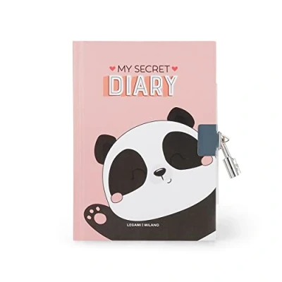 Afbeelding van Legami Geheim dagboek met slot, 328 pagina&#039;s, zijmarkering, van gecertificeerd papier, 11 x 15,5 cm, panda motief