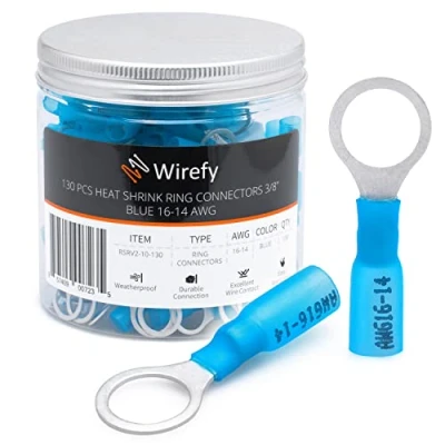 Afbeelding van Wirefy 130 Stuks M10 Kabeloog Kabelschoenen Krimpkous Auto&#039;s Rond Connector Kit Geïsoleerd 1,5 2,5 mm²