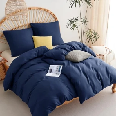 Afbeelding van WAVVE Dekbedovertrek Set 2 dekbedovertrekken 135x200 cm met kussenslopen 80x80 Beddengoed van 100% microvezel Marineblauw