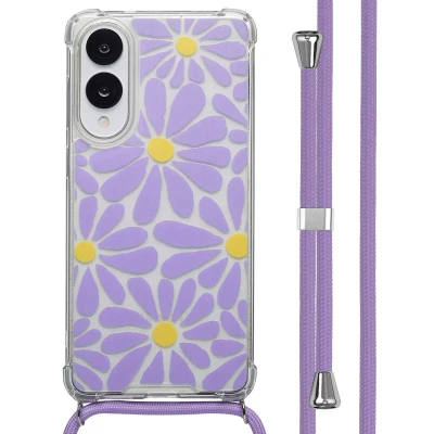 Afbeelding van imoshion Hoesje Geschikt voor Samsung Galaxy S25 Edge Design met Koord Tropical Violet Flowers Connect