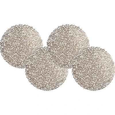 Afbeelding van Set van 6x stuks ronde gedecoreerde Placemats metallic koper look diameter 38 cm