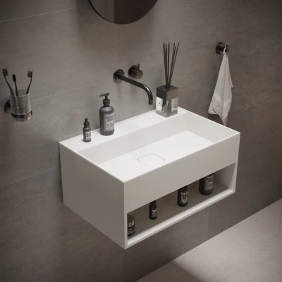 Afbeelding van Fontein Ideavit Solidbliss 60x40x28 cm Solid Surface Handdoek Opberg Mogelijkheid Mat Wit