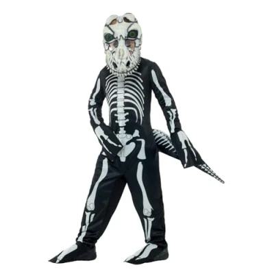 Afbeelding van Smiffy&#039;s Dinosaurus Kostuum T Rex Skelet Jongen Zwart, Zwart / Wit Large Halloween Verkleedkleding