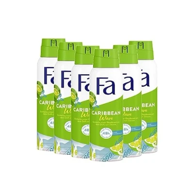 Afbeelding van Fa Deospray Caribbean Wave met de exotische frisse geur van citroen, 48 uur bescherming, 6 x 150 ml