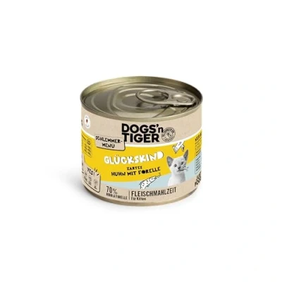 Afbeelding van Dogs&#039;n Tiger Gelukskind, natvoer voor kittens, sappige kip en forel, zonder granen, toegevoegde suiker, kunstmatige kleurstoffen, aroma conserveringsmiddelen, optimale verdraagbaarheid, 200 g
