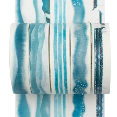 Afbeelding van YUBX 5 rollen Washi Tape Set Creatieve Basic Skinny Decoratieve Tapes voor Kunst, DIY Ambachten, Bullet Journals, Planners, Scrapbooking, Wrapping (Ink Blue)