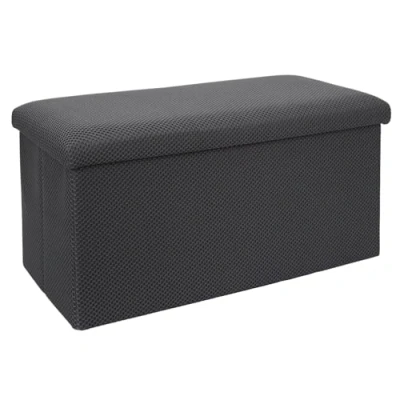 Afbeelding van Home Deco Factory Poef/hocker Atome opvouwbaar stof opbergbox grijs 2 persoons 76 x 38 cm