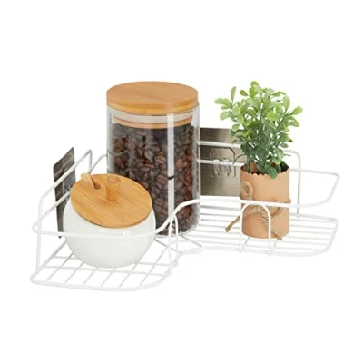 Afbeelding van Relaxdays hoekrek keuken, zelfklevend, voor specerijen &amp; kruiden, ijzer, HxBxD 5,5 x 26 cm, wandrek, wit
