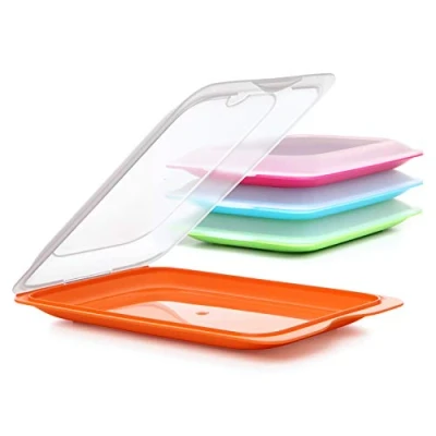 Afbeelding van Tatay Set van 4 worst en voedselcontainers, BPA vrij, herbruikbaar, stapelbaar, vaatwasser magnetronbestendig, gemengde kleur. Afmetingen 17 x 3,2 25,2 cm