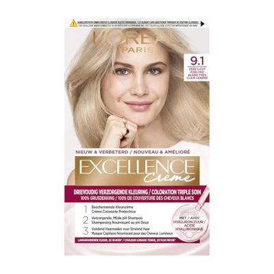 Afbeelding van 1+1 gratis: L&#039;Oréal Excellence Crème Permanente Crèmekleuring 9.1 Zeer Licht Asblond