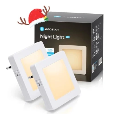 Afbeelding van Aigostar 10B9V LED Nachtlampje Stopcontact 2 stuks Dag/Nacht Sensor Babykamer Nacht Lamp Wit