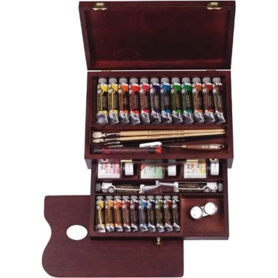 Afbeelding van Oil Colour kist &quot;Master&quot; 10 x 15 ml + 12 40 2 60 olieverf met penselen, palet, paletdoppen en hulpmiddelen