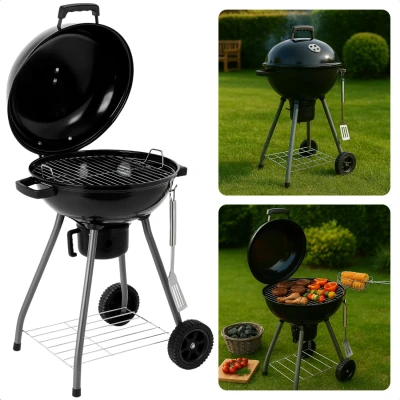 Afbeelding van Cheqo Houtskool Barbecue Ø45 cm Houtskoolbarbecue Met Deksel en Wielen Draagbare BBQ voor Tuin of Camping