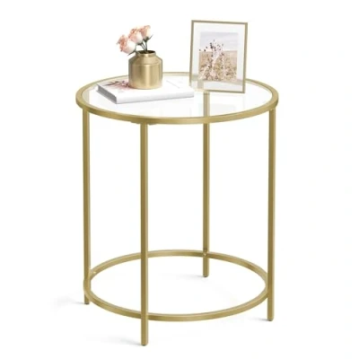 Afbeelding van VASAGLE Bijzettafel rond, set van 2, kleine salontafel, glazen tafel met metalen frame, nachtkastje, banktafel, balkon, gehard glas, goudkleurig LCT631B01