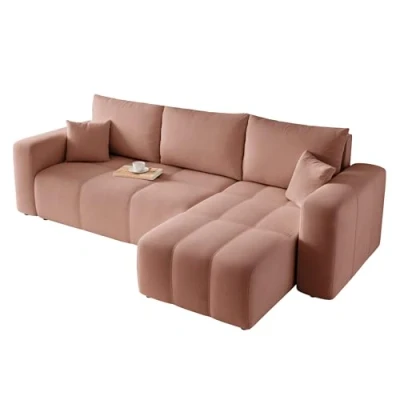 Afbeelding van GREKPOL Pedro hoekbank met slaapfunctie, slaapfunctie en bedlade, 145 x 248 cm, 3 zits, slaapbank roze