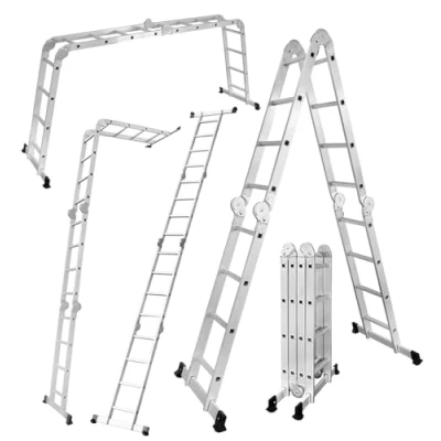 Afbeelding van DRABEST Universele scharnierladder 4 x treden aluminium duurzame en stabiele constructie maximale belasting 125 kg 0,33 1,5 0,25 m