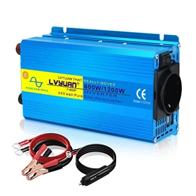 Afbeelding van Cantonape 600 W zuivere sinus omvormer 12 V naar 230 stroomomvormer auto omvormer, inverter, met 2 USB poorten, sigarettenaansteker, stekker, autoaccuclips