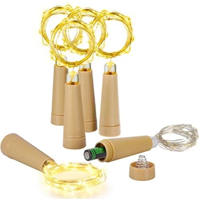 Afbeelding van Ymenow Flessenverlichting, 6 stuks flessenlichtjes, kurk, 2 m, 20 leds, koperdraad, lichtketting voor binnen en buiten, doe het zelf flessen, kerstboom, party, kamer, foto&#039;s, bloemendecoratie,