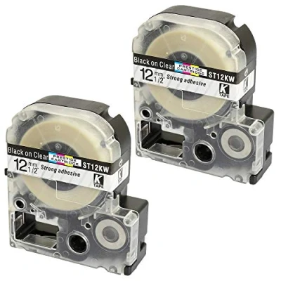 Afbeelding van 2 cassettes LC 4TBN 4TBN9 ST12KW zwart op transparant 12 mm x 8 m tape compatibel met Epson LabelWorks LW 300 300L 400 500 600P 700 900P 1000P labelapparaat