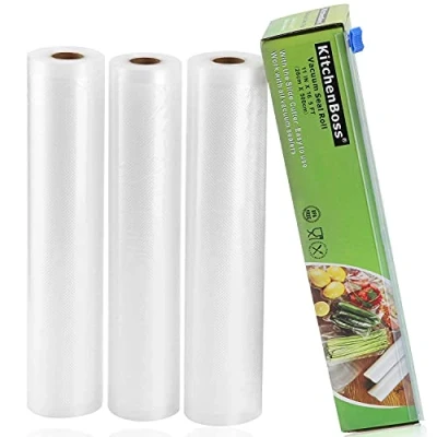 Afbeelding van KitchenBoss Vacuümzakken voor levensmiddelen met cutter box: 3 rollen 28 x 500 cm vacuümrollen BPA vrij vacuümfolie folielasapparaat Sous Vide zak