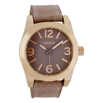 Afbeelding van OOZOO Timepieces Rosé goudkleurige horloge met oud roze leren band C6737