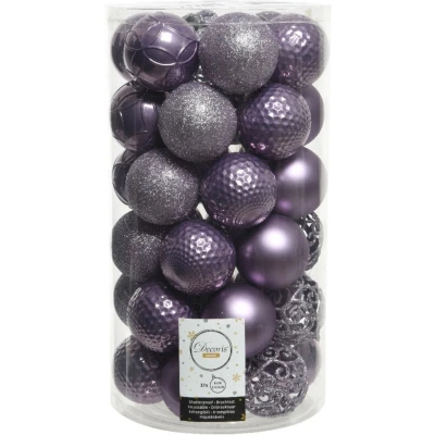 Afbeelding van 37x stuks kunststof kerstballen heide lila paars 6 cm glans/mat/glitter mix Kerstbal