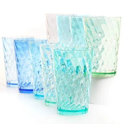 Afbeelding van Youngever 9 Stuks 600ML Plastic Glazen, Drinkbekers, Drinkglazen 600ML, Kleuren (Transparent Coastal)